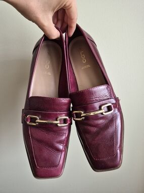 ALDO Burgundy Leather Chain Loafers